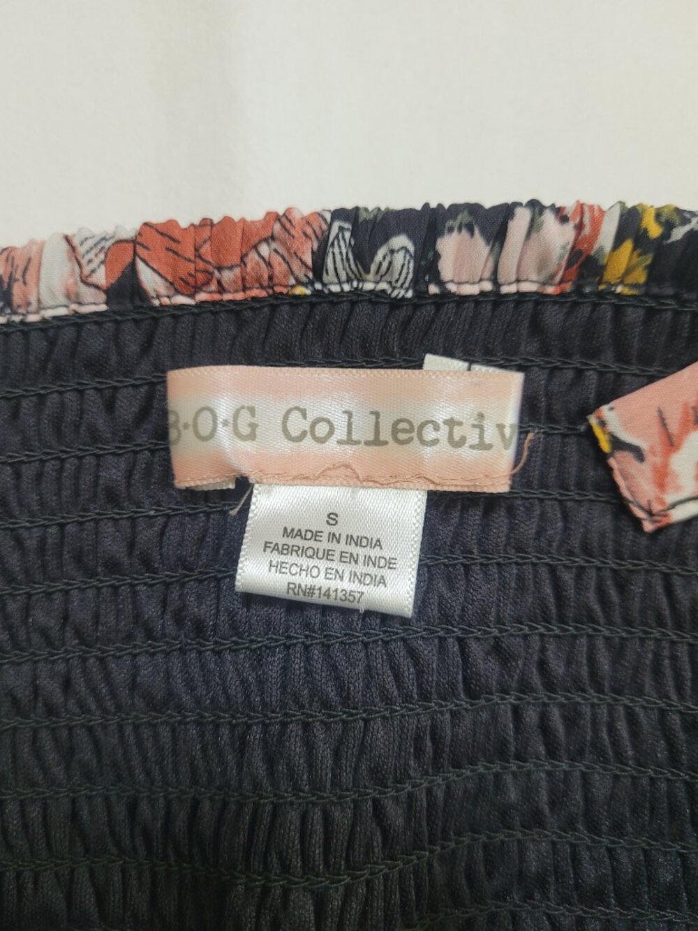 BOG Collective Black Floral Smocked Ruffle Crop Top Tank Small Boho - Picture 9 of 9